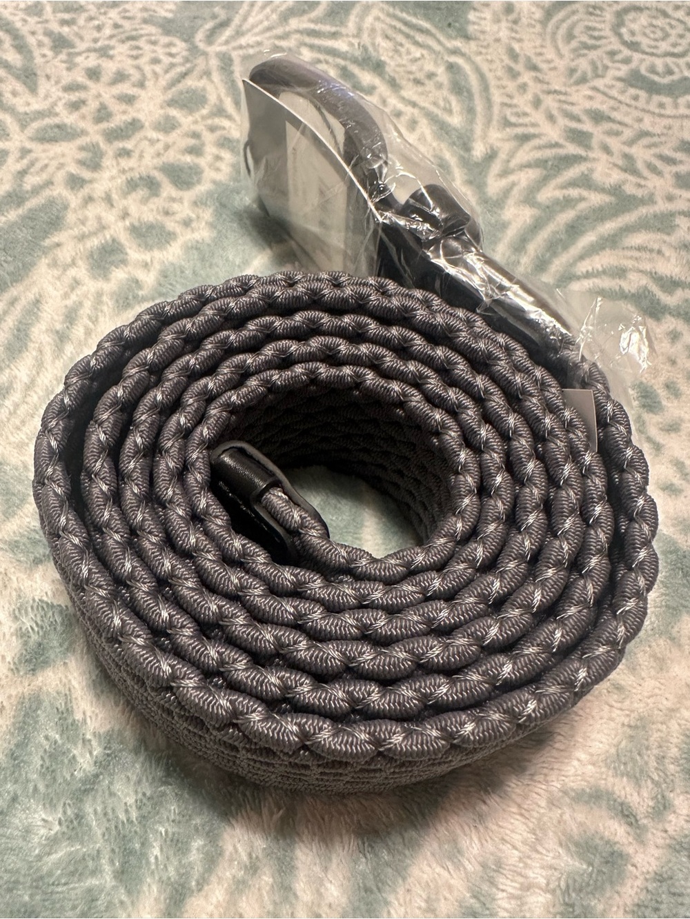 NWT PX Men’s Size 42 Grey Woven Stretch Belt Leather Trim Adjustable